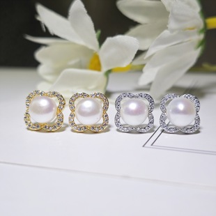 Cross-border classic four-leaf clover earrings 18K gold-coated copper gold-plated lucky grass S925 white fungus needle earrings for women