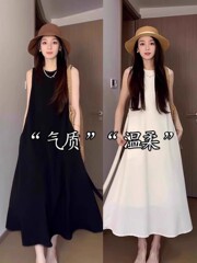 赫本风黑色无袖背心连衣裙子女夏季2025新款茶歇法式气质宽松长裙