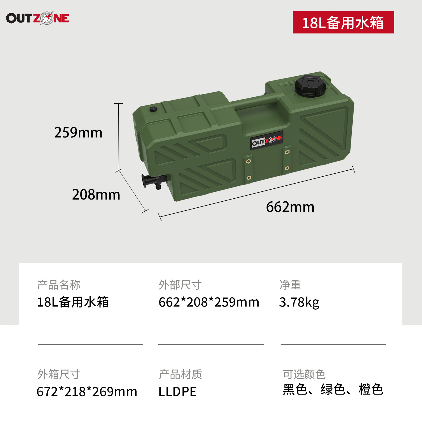 OUTZONE Car-Mounted Backup Water Tank Plastic Tactical Outdoor Water Storage Bucket Food-Grade Off-Road Self-Driving Emergency Water Tank