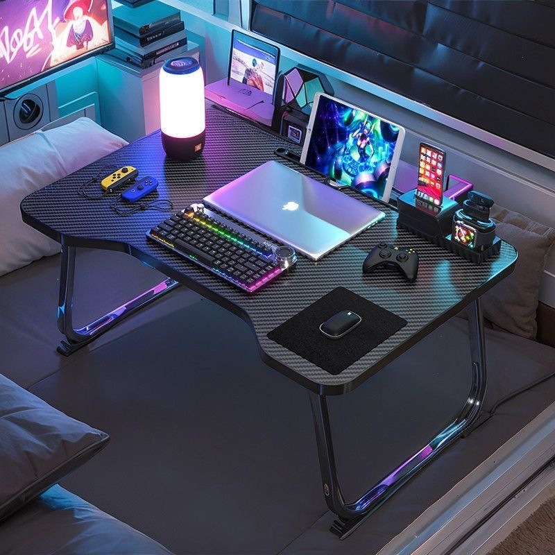 Foldable Computer Desk, Adjustable Height, Small Table for Bed, Gaming-Style Carbon Fiber Small Table, Laptop Folding Table