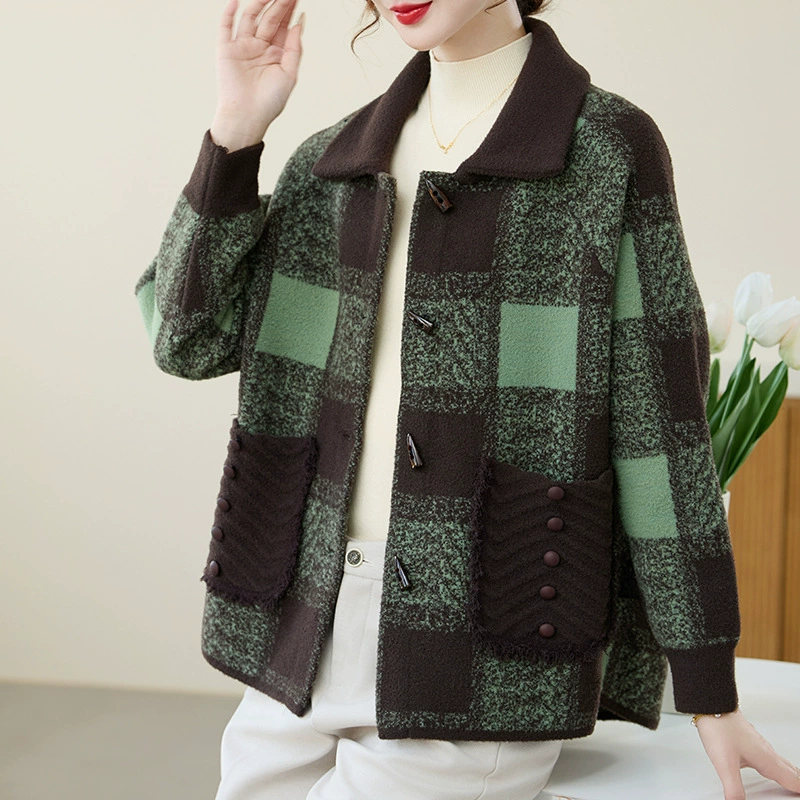 Мама средних лет осенью и зимой трикотажная куртка 2024 новый иностранный стиль