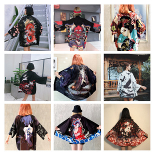 New 2024 Amazon Foreign Trade Japanese Harajuku Digital Printed Kimono Cloak Jacket Pajamas Cardigan Summer Women