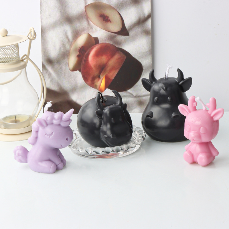 INS cartoon buffalo head candle mold diy silicone unicorn candle mold wholesale elf deer gypsum sugar mold