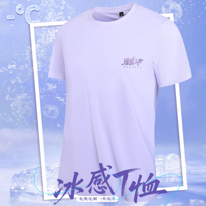High-End Ice Silk Quick-Drying Round Neck T-Shirt with Printed Logo Summer Outdoor Sports Group Cultural Shirt Thin Short-Sleeved