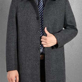 啄木鸟中老年男外套春秋中长款毛呢大衣爸爸秋冬夹克加绒加厚冬装