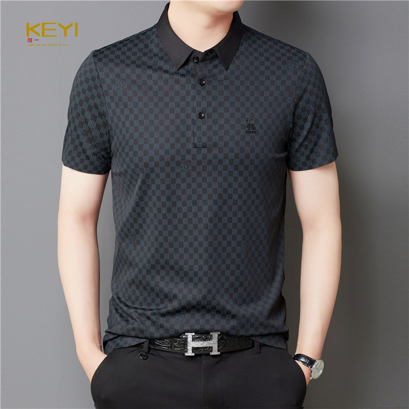 Summer Jinammonia seamless short-sleeved T-shirt men's lapel top high-end casual business non-ironing shirt men's clothing