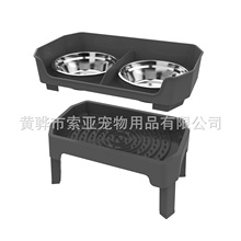 高边防溅双层宠物升降碗 不锈钢食盆 大容量舔食盘 升降折叠狗碗