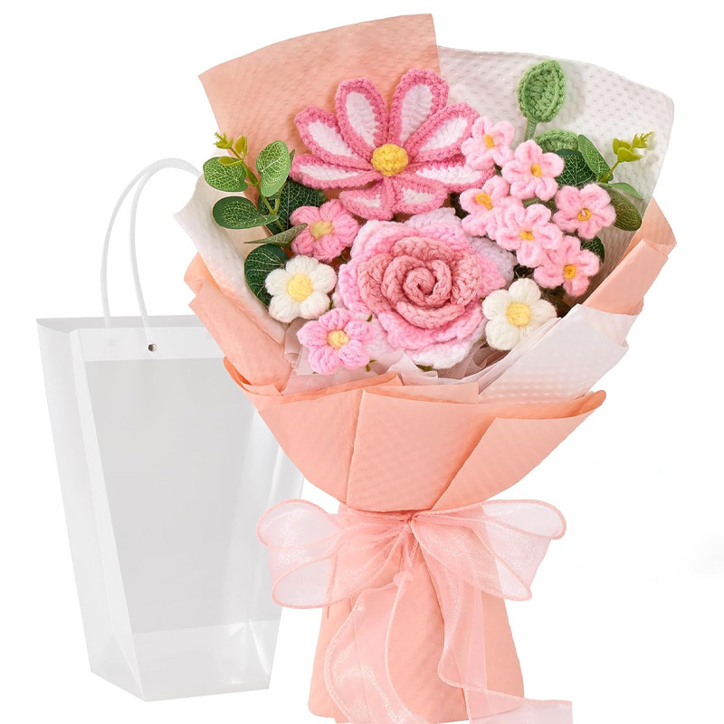 Amazon al por mayor buquete de lana hecha a mano trenzado imortalidad flor GeSan regalos de mano decoración simulación de San Valentín