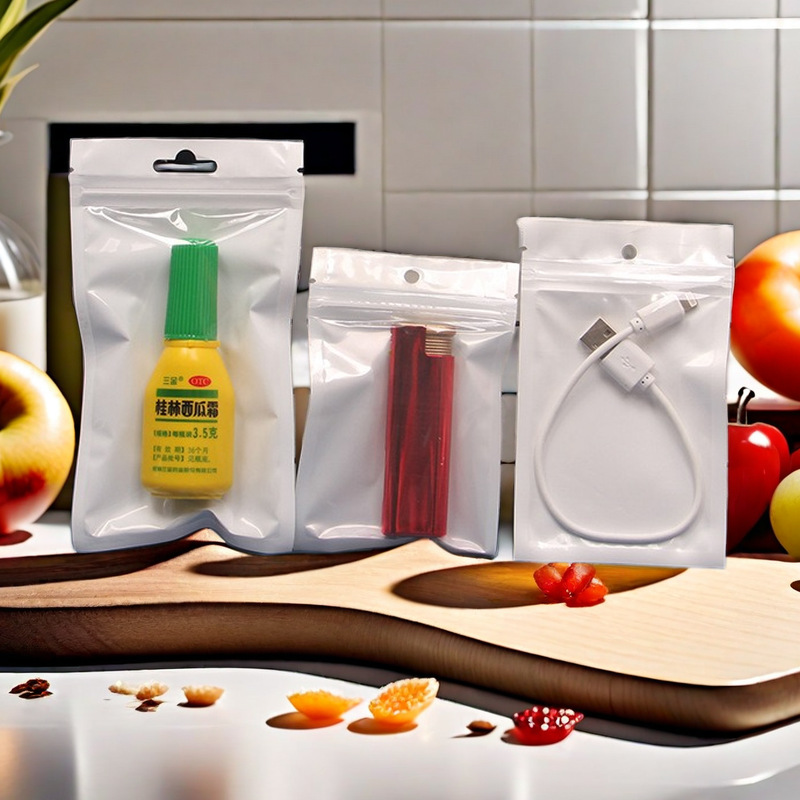 白色珠光膜阴阳拉骨袋 自封袋半透明手机配件零件饰品渔具包装袋