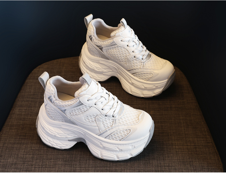 Giày sneaker nữ chunky đế dày lưới thoáng khí, đế bánh xốp mềm, tăng chiều cao nhẹ — Màu xám trắng chi tiết 5