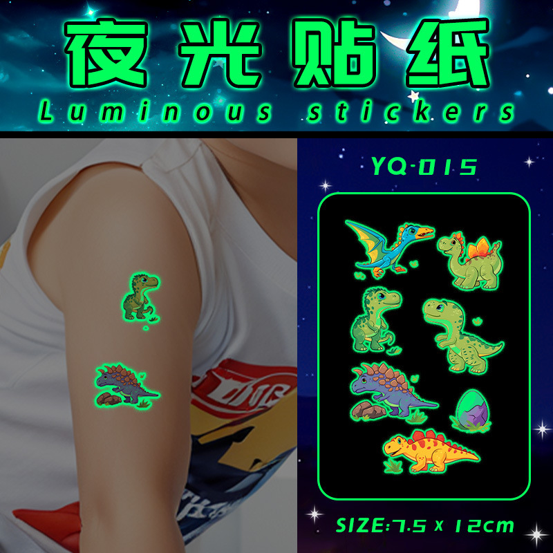 Dinosaur Cartoon Kidsren's Luminous Colorful Waterproof and Sweat-Proof Long-Lasting Cute Tattoo Stickers for Men and Women Arm Stickers Fluorescent