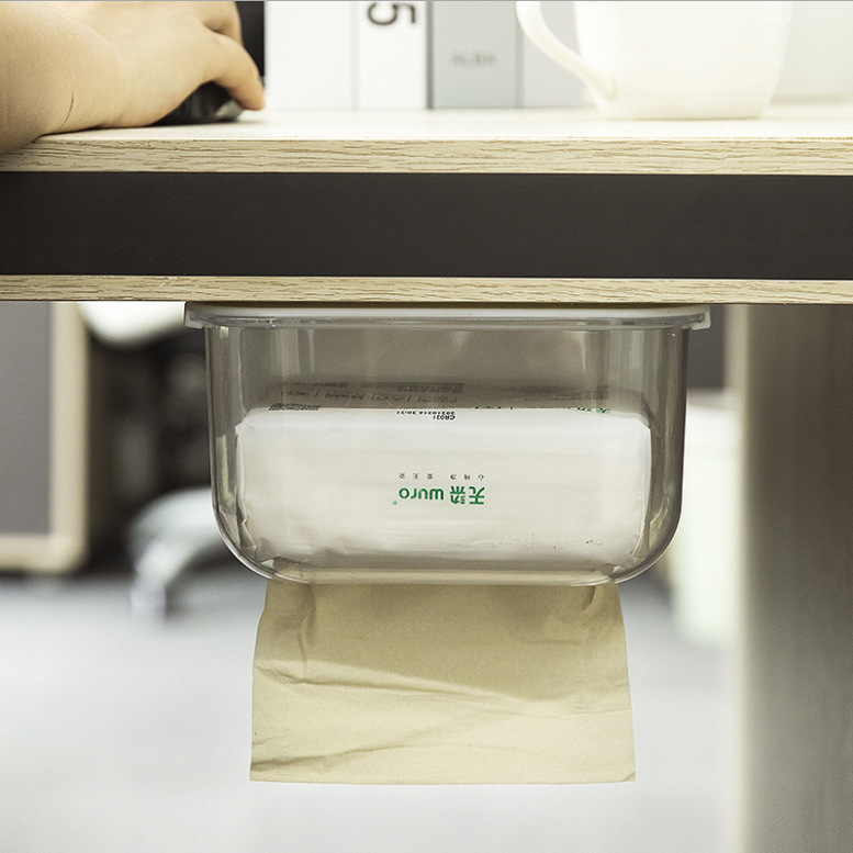 Caja de extracción de papel transparente colgada en la pared para el baño, caja de extracción de papel de doble propósito para la pared sin marcas de escritorio