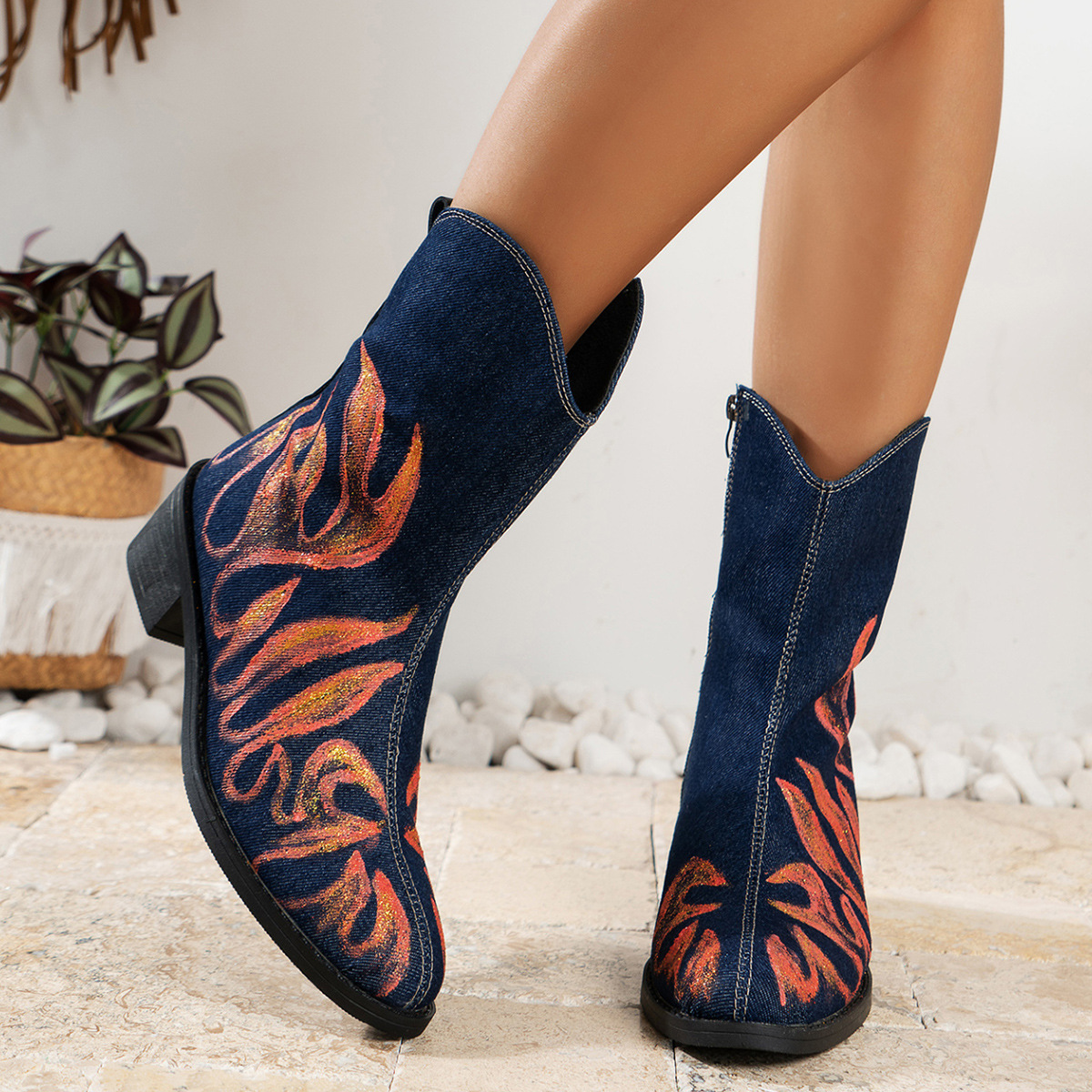 Herbst und winter frauen stiefel Runde kappe platz mit denim stiefeletten einfarbig frauen stiefel_voghion.com