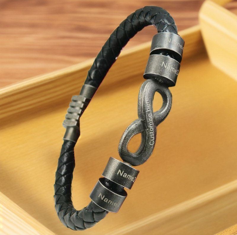 European and American Retro Woven Leather Bracelet for Men, Stainless Steel Infinity Symbol, Personalized Fashion Bracelet, Cross-Border Wholesale