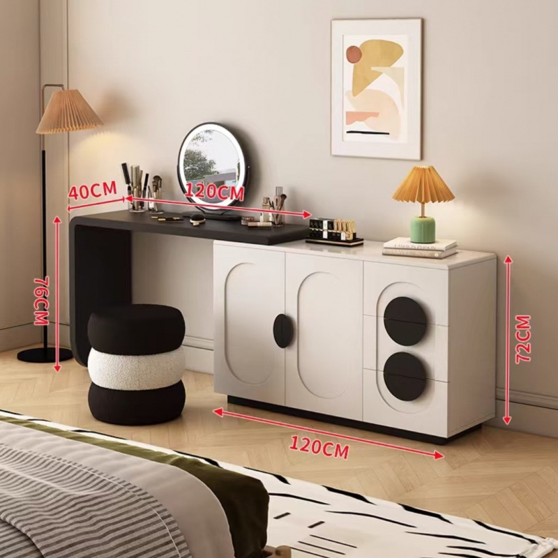 Mesa de maquillaje de sentido premium de diseñador minimalista moderno, armario de almacenamiento de tocador minimalista italiano, dormitorio de estilo crema integrado