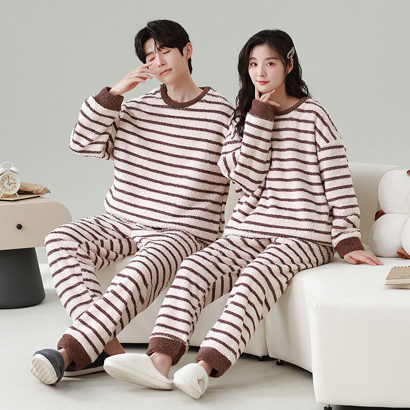 커플 잠옷 입고 여자 겨울 기모 플러스 사이즈 남성 산호 양털 긴 소매 홈웨어 세트 도매