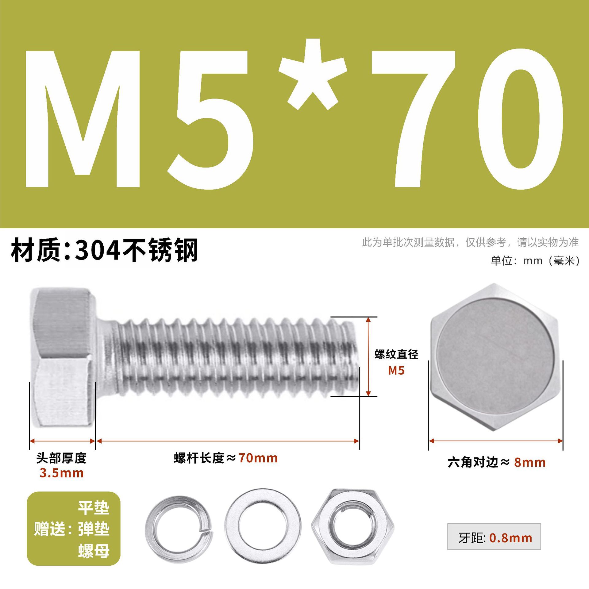 304 acero inoxidable tuerca perno hexagonal conjunto de accesorios de almohadilla de resorte M3M4M5M6M12 image 61
