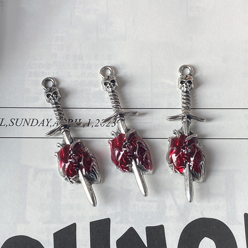 Alloy Punk Skull Sword Heart Jewelry Pendant DIY Personality Gothic Wind Earrings Necklace Keychain Accessories