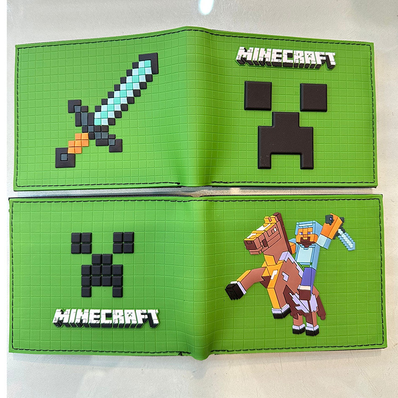 我的世界零钱包史蒂夫苦力怕末影人学生短款卡包彩色印刷PU皮钱夹