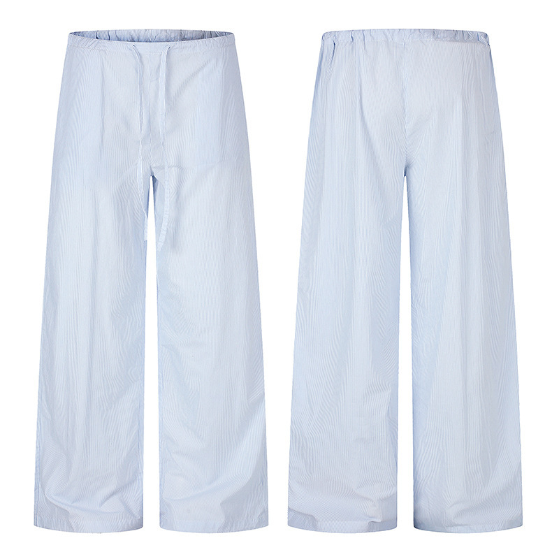 Tuochuan Ck61013 American-Style Lazy Blue Striped Casual Pants for Men and Women, Loose, Lightweight, Breathable, Straight-Leg Wide-Leg Pants