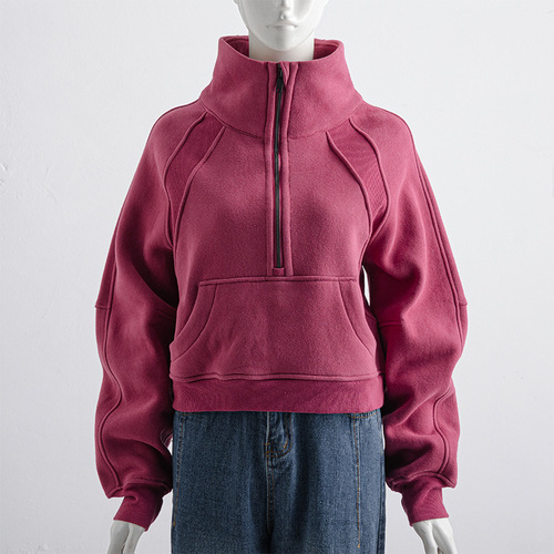 Scuba Half-Zip Hooded Sweatshirt Cross-Border Yoga Top Jacket, Pullover High-Neck Fleece Short-Sleeve Loose