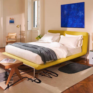 Italian Minimalist Designer Small Apartment Removable and Washable Fabric Bed Bedroom Small Apartment Stainless Steel High-Leg Double Bed