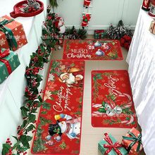 圣诞节厨房垫水晶绒地垫跨境temu热销圣诞氛围厨房脚垫三件套代发