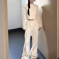 休闲针织卫衣套装女冬季时尚感内搭上衣阔腿卫裤休闲裤两件套