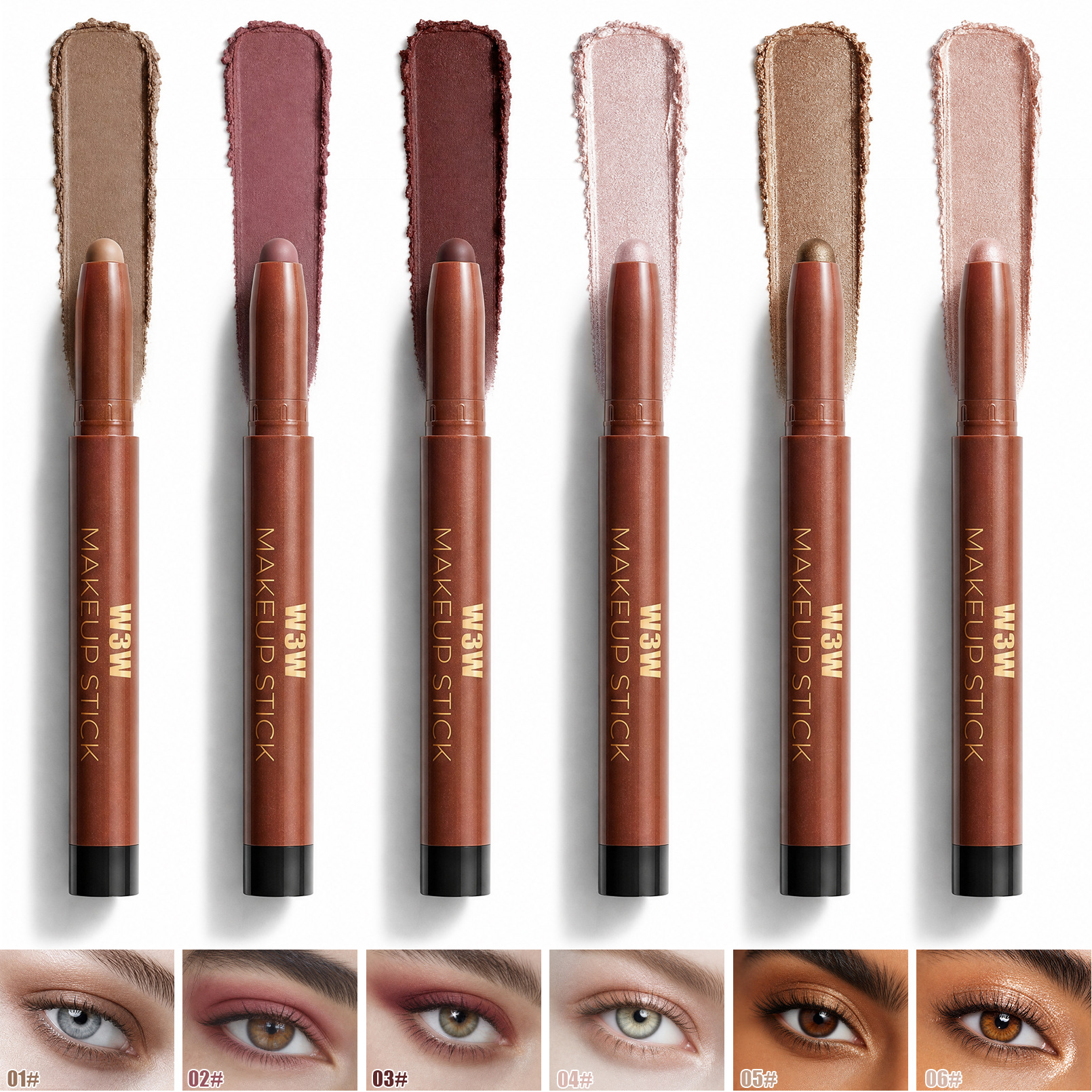 Cross-border W3W eyeshadow stick, pearlescent highlighter pen, high-gloss eyeliner eyeshadow pen, waterproof cream eyeshadow stick with built-in sharpener