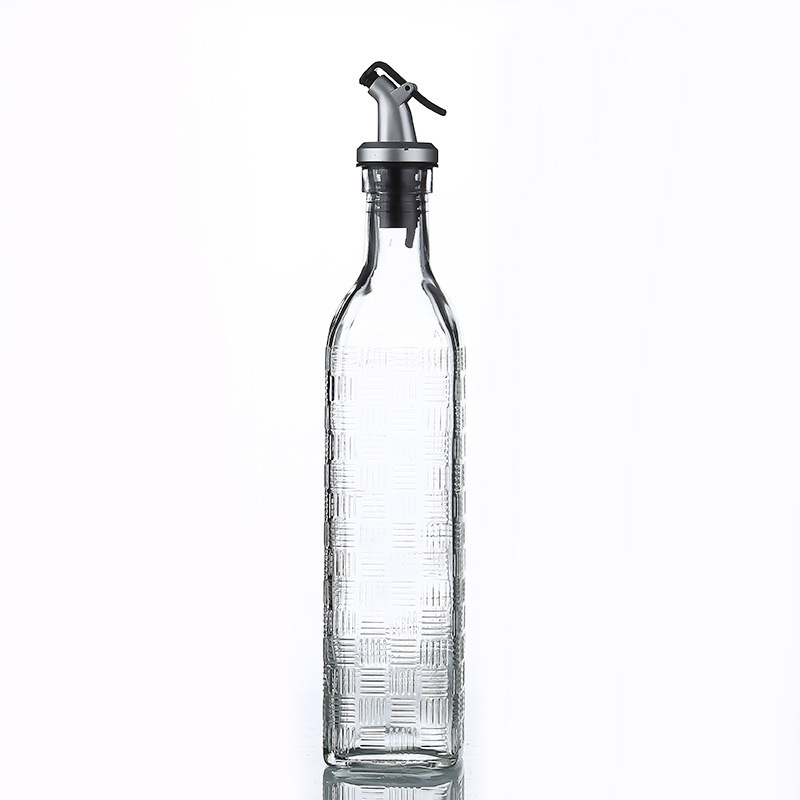 Amazon tallado vidrio de aceite de vidrio 500ml botella de aceite de vidrio de presión no fugas de aceite especial para la botella de aceite de vidrio al por mayor