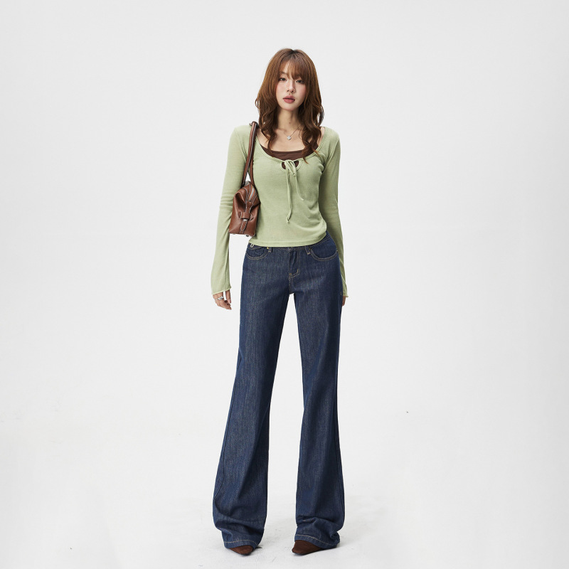 Young orange # Simple and stylish low-waist flared jeans for women, loose fit, slimming, flattering, casual, versatile, and floor-length Young orange # Simple and stylish low-waist flared jeans for women, loose fit, slimming, flattering, casual, versatile, and floor-length
