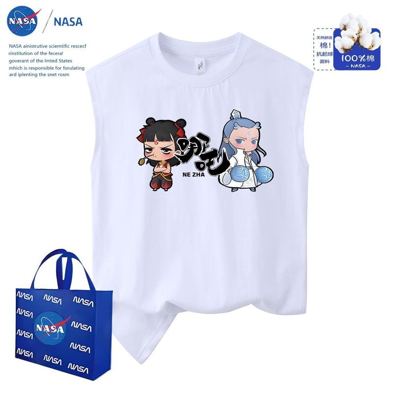 NASA 共同ブランド Ao Bing 子供用ベスト ノースリーブ Tシャツ 2025 夏新作 ハンサム ファッション アウター チョッキ トップ|undefined
