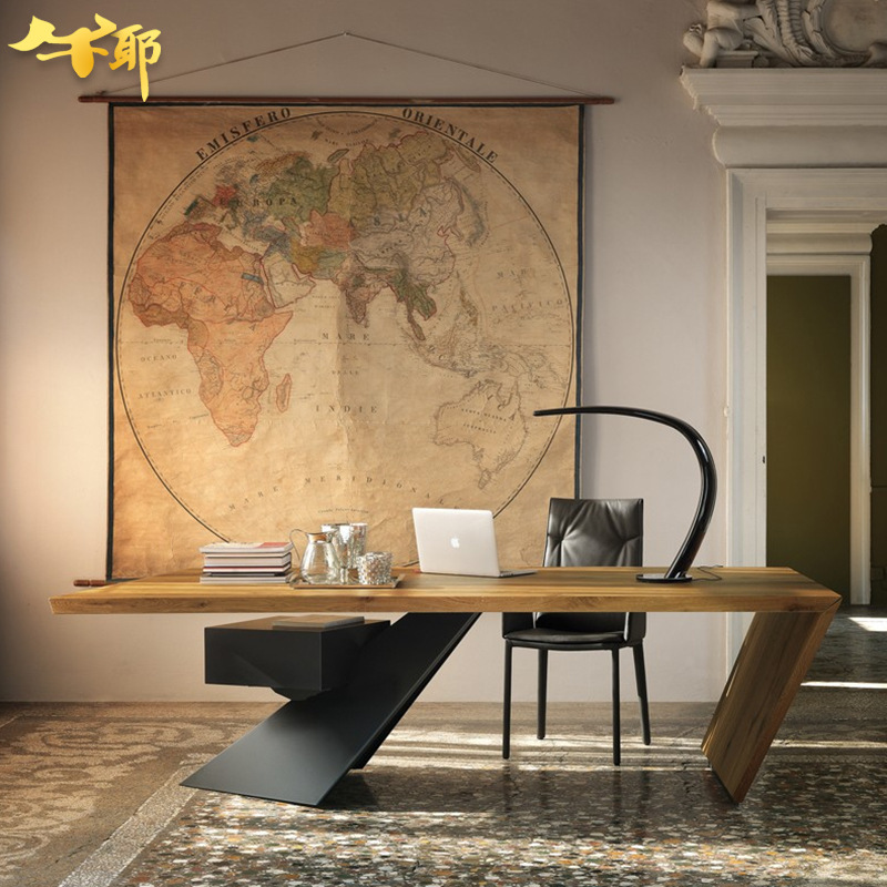 Nordic Country Distinctive Iron Solid Wood Computer Desk Rectangular Home Desk Study Style Writing Desk