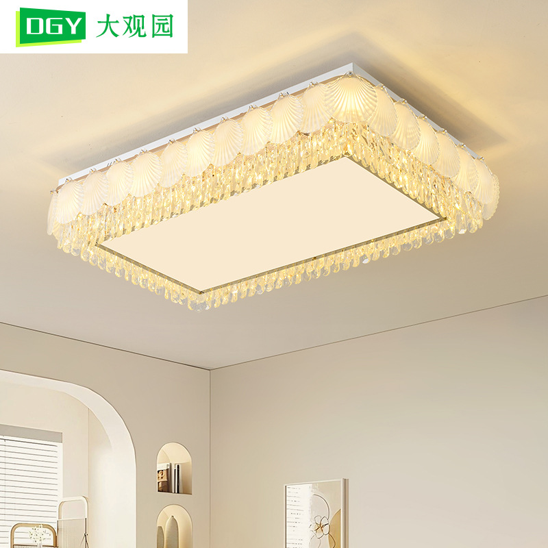 Luz de la sala de estar lujosa luz de cristal de techo minimalista moderno viento de crema rectangular pluma de vidrio sala de luz principal 413L