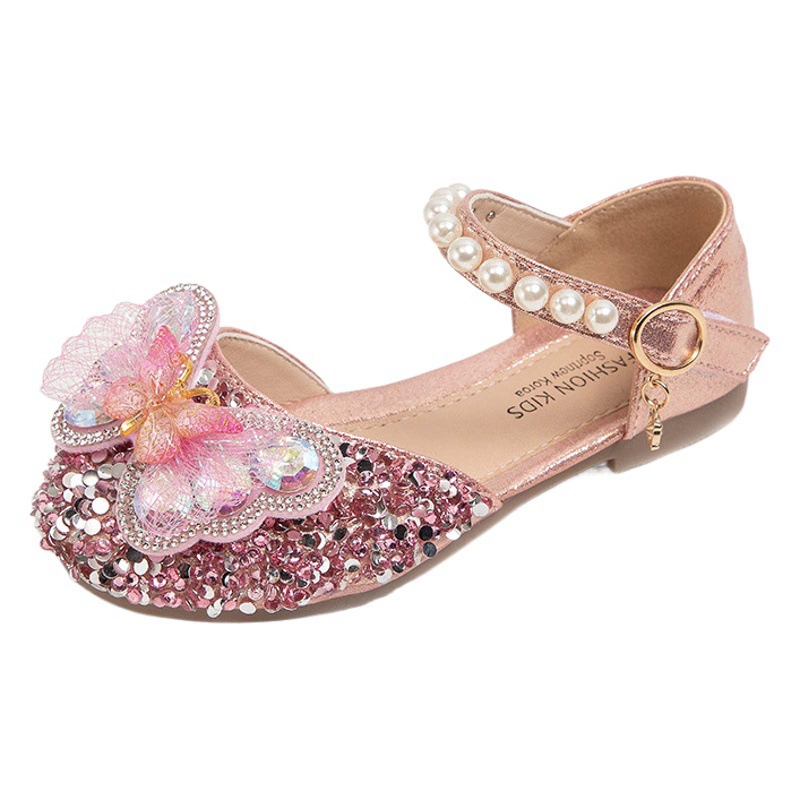 2024 весенне-летние новые туфли принцессы для девочек, корейский стиль, сандалии Baotou со стразами и бантом для девочек, маленькие кожаные туфли на мягкой подошве
