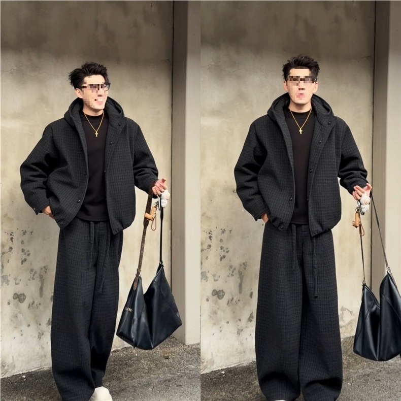 Heren retro casual set losvallende jas en broek herfst winter_voghion.com