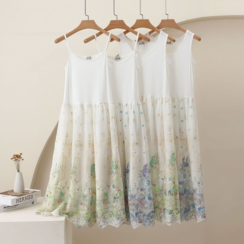 Fresh Ink Tie-Dye Suspender Vesper Skirt Chiffon Embroidered Interior dress Modal Stitching Skirt Fresh Ink Tie-Dye Suspender Vesper Skirt Chiffon Embroidered Interior dress Modal Stitching Skirt