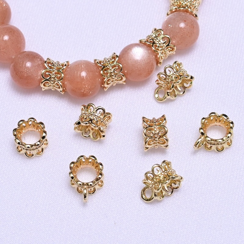 Color Preservation 14K Gold Tee Beaded Hollow Petal Bracelet DIY Handmade Bracelet Rope Beaded Jewelry Accessories