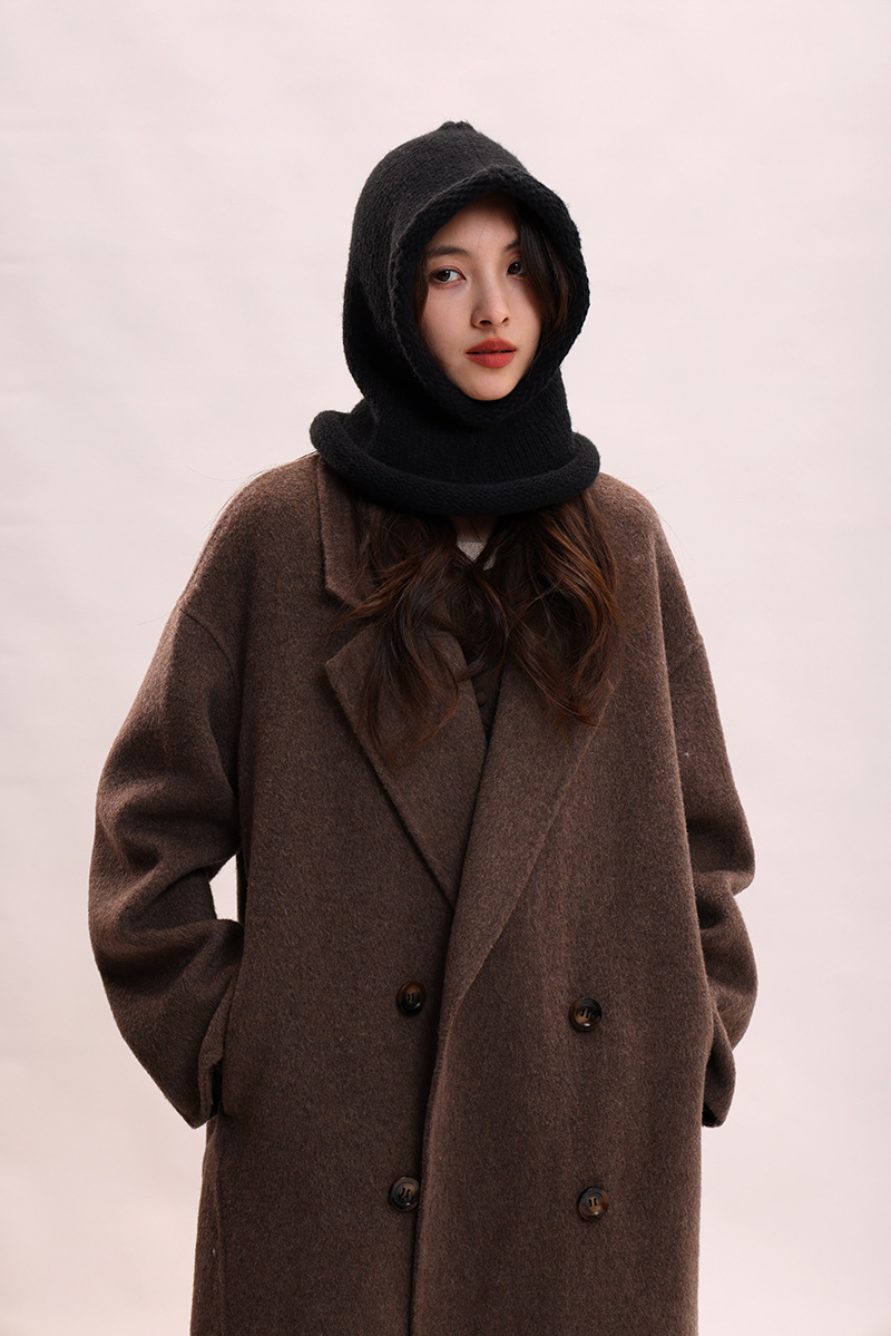 Cagoule coréenne pour enfants, couleur unie, col chaud, protection des oreilles, bonnet tricoté pour couple, pour hommes_voghion.com