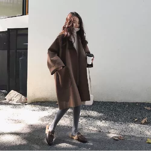 Демисезонное шерстяное пальто, удлиненная куртка, для подростков, plus size, коллекция 2023 года, корейский стиль, средняя длина