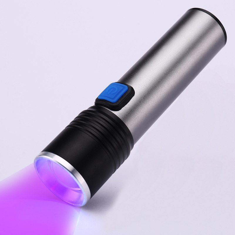 Purple Light Rechargeable Led Zoom 395Nm Ultraviolet Flashlight Uv for Tobacco, Alcohol, and Money Detection, Rechargeable