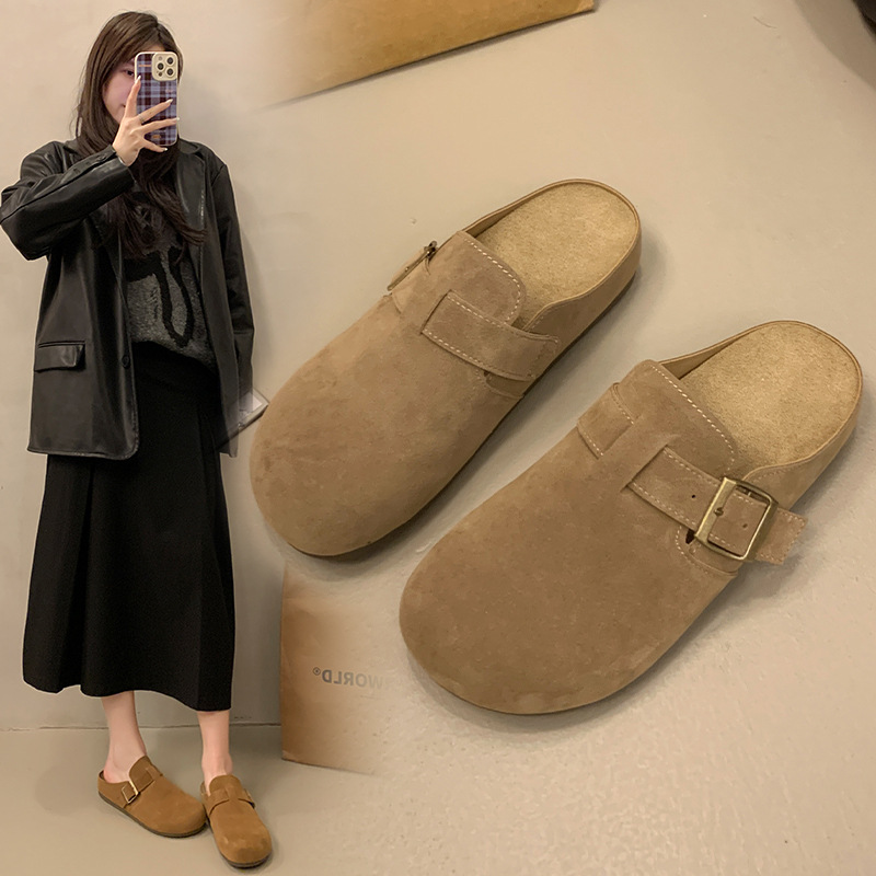 软底勃肯鞋女厚底拖鞋外穿2025秋季新款一脚蹬博肯包头半拖鞋凉拖