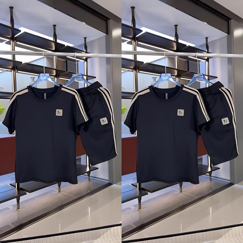 Sommerliches zweiteiliges Set aus Eisseide für Herren, lässiger Sportanzug, Kurzarm, trendiger und vielseitiger Anzug mit Shorts_voghion.com