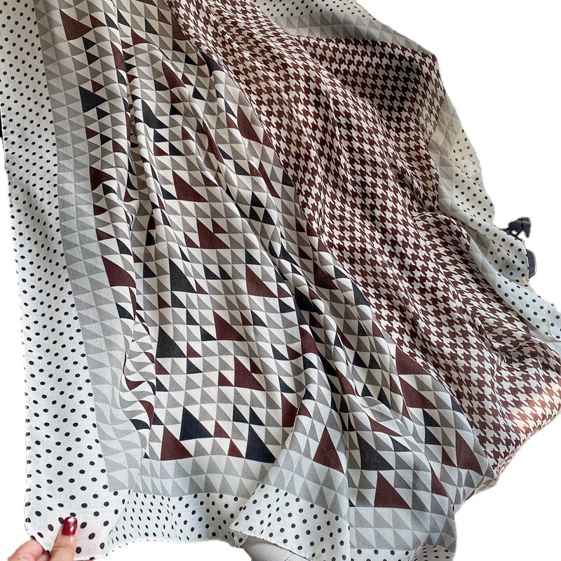 Dongdaemun estilo coreano geométrico color a juego algodón y lino sensación de impresión gran bufanda cuadrada protector solar bufanda femenina 135*135cm