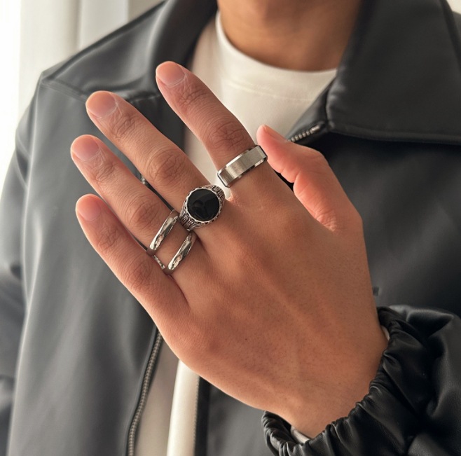 Rings Classification Retro Classic Style Geometric Alloy Titanium Steel Plating Men's Rings Men Ring Sets