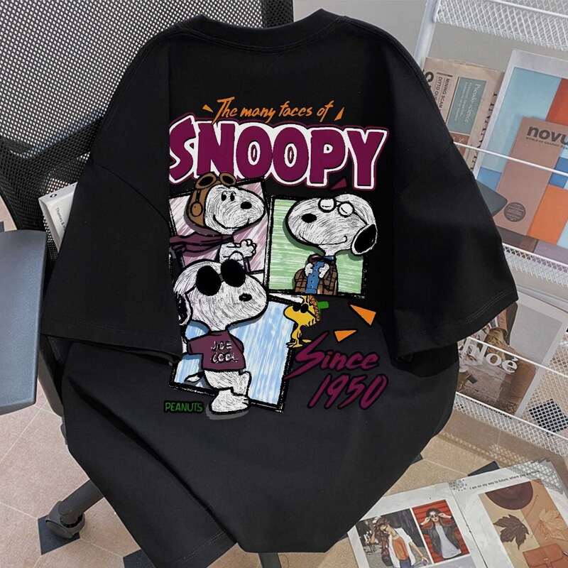 Pure Cotton American Retro Snoopy Printed Short-Sleeved T-Shirt Loose Oversize Couple Half-Sleeved Top Trendy Brand Ins