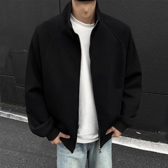 黒の重いポンドのスタンドカラーのジャケットの男性の秋冬のタイプのアメリカの高い街のゆったりしているカーディガンの春の百合の上着