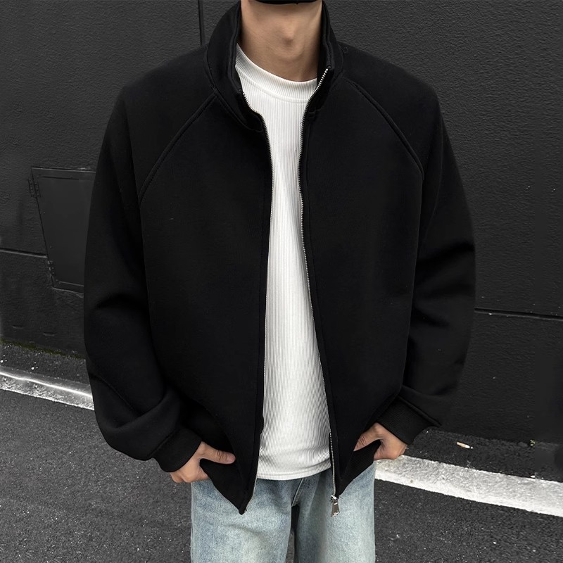 블랙 헤비 칼라 재킷 코트 남자 가을과 겨울 미국 스타일 느슨한 하이 스트리트 카디건 스웨터 봄 올 매치 탑