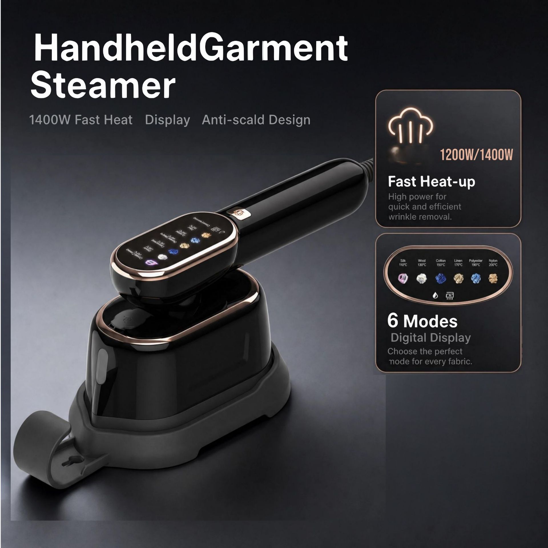 Cross-border handheld steam iron, portable garment steamer, multi-level electric iron with color screen, clothes ironing machine