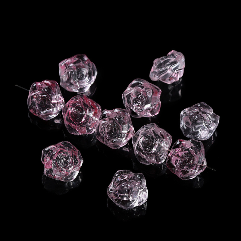 13*14mm冰透玻璃玫瑰花琉璃珠 直孔散珠 diy串珠隔珠耳环饰品配件|undefined